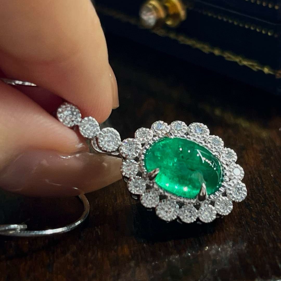14k Gold 3.63 Ctw Natural Emerald & Diamond Pendant( Without Chain ) - 4