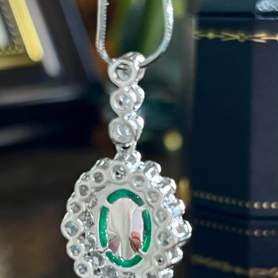 14k Gold 3.63 Ctw Natural Emerald & Diamond Pendant( Without Chain ) - 5
