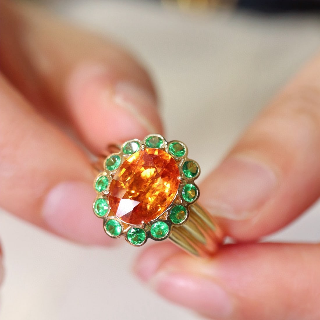 14k Gold 2.14 Ct Natural Spessartine & Tsavorite Ring - 2