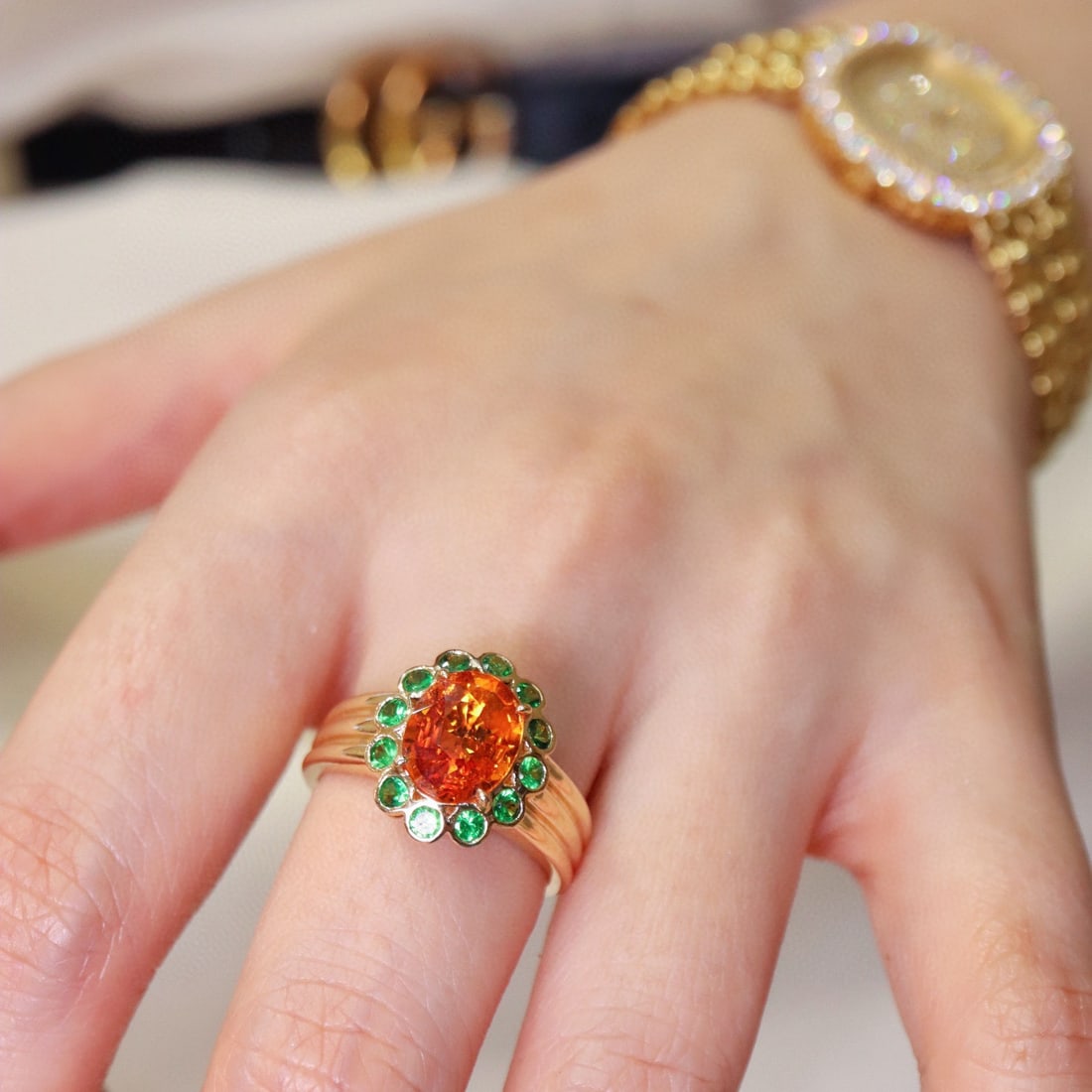 14k Gold 2.14 Ct Natural Spessartine & Tsavorite Ring - 3