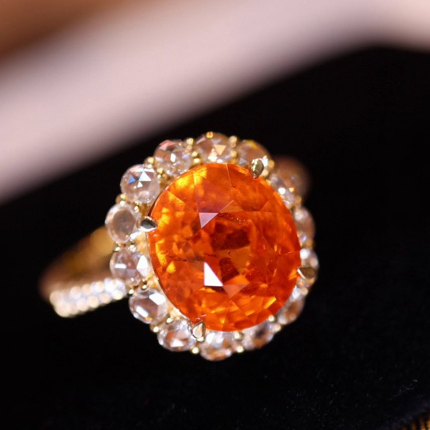 14k Gold 6.28 Ct Natural Spessartine & Diamond Ring - 2