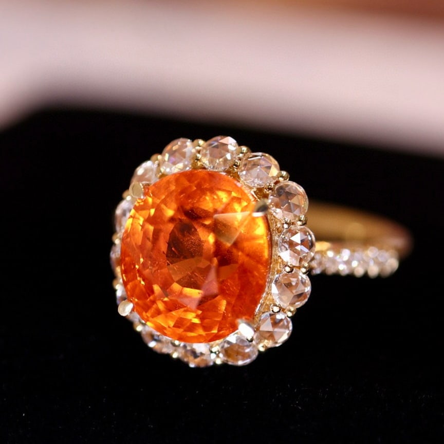 14k Gold 6.28 Ct Natural Spessartine & Diamond Ring - 3