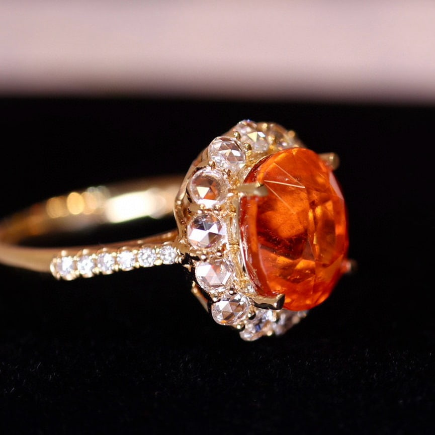 14k Gold 6.28 Ct Natural Spessartine & Diamond Ring - 4