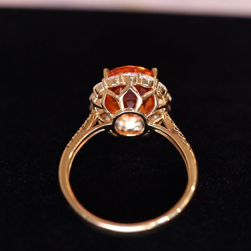 14k Gold 6.28 Ct Natural Spessartine & Diamond Ring - 5