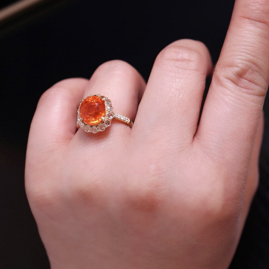 14k Gold 6.28 Ct Natural Spessartine & Diamond Ring - 6
