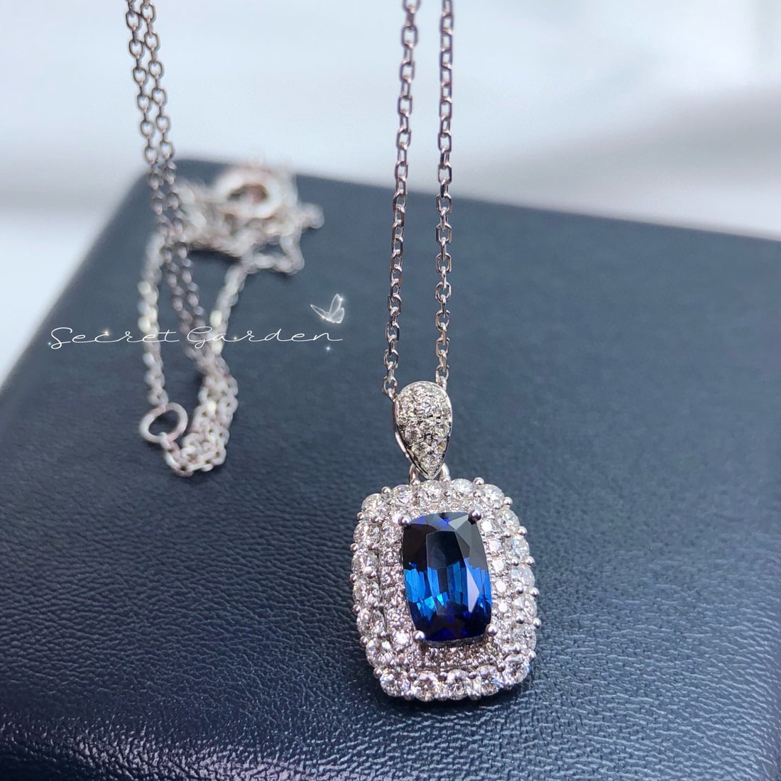 14k Gold 1.97 Ctw Natural Sapphire & Diamond Pendant( Without Chain ) - 2