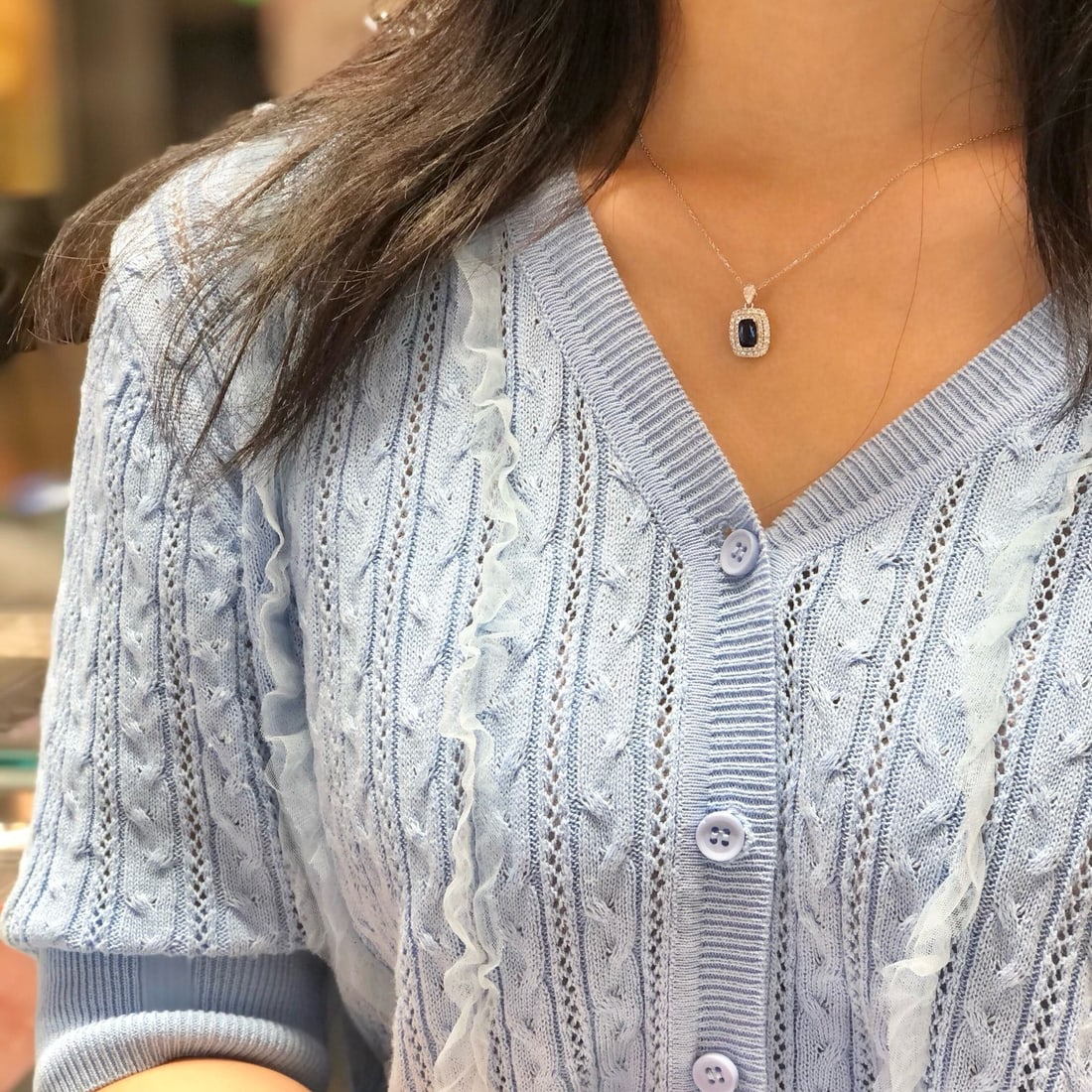 14k Gold 1.97 Ctw Natural Sapphire & Diamond Pendant( Without Chain ) - 6