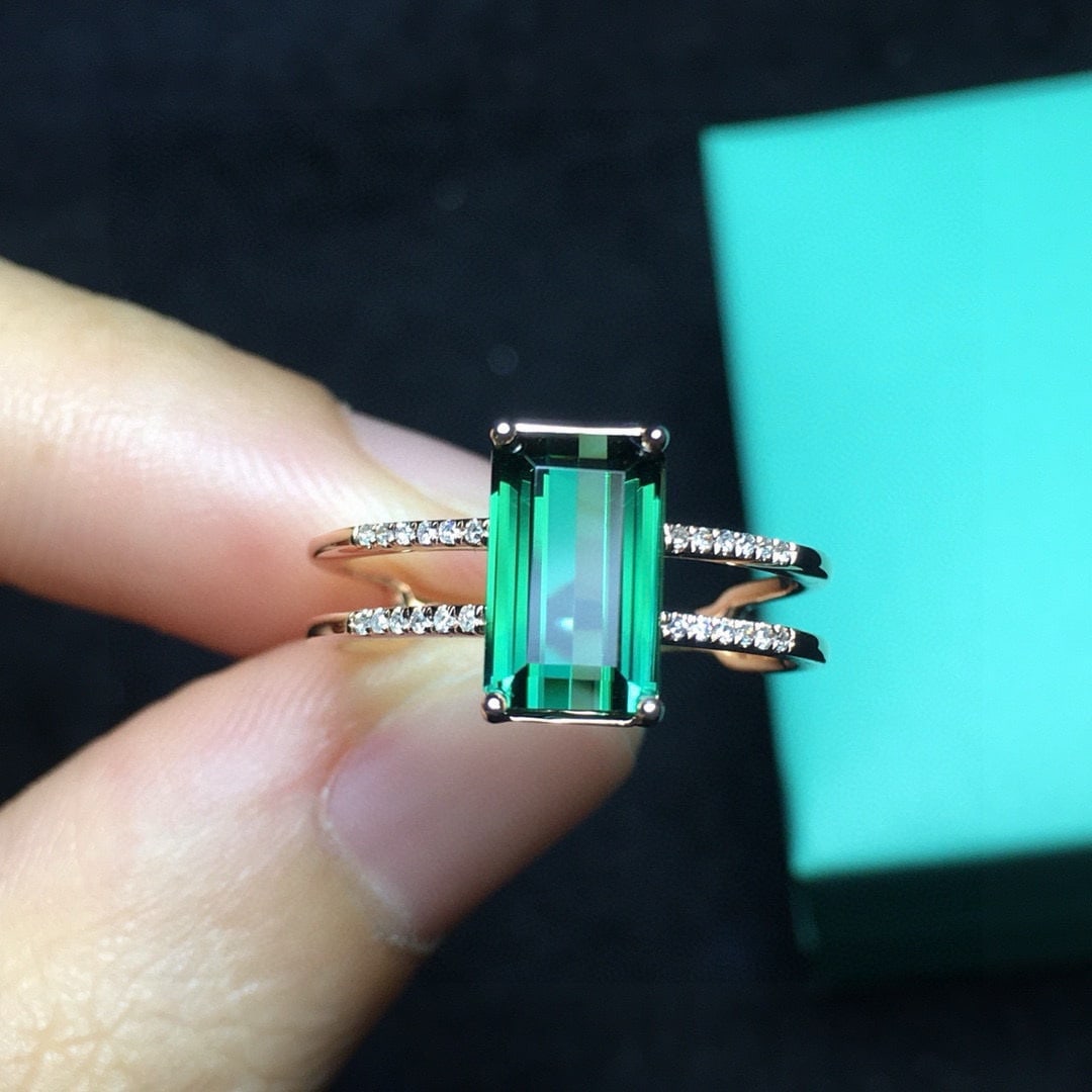 14k Gold 2.1 Ct Natural Tourmaline & Diamond Ring - 2