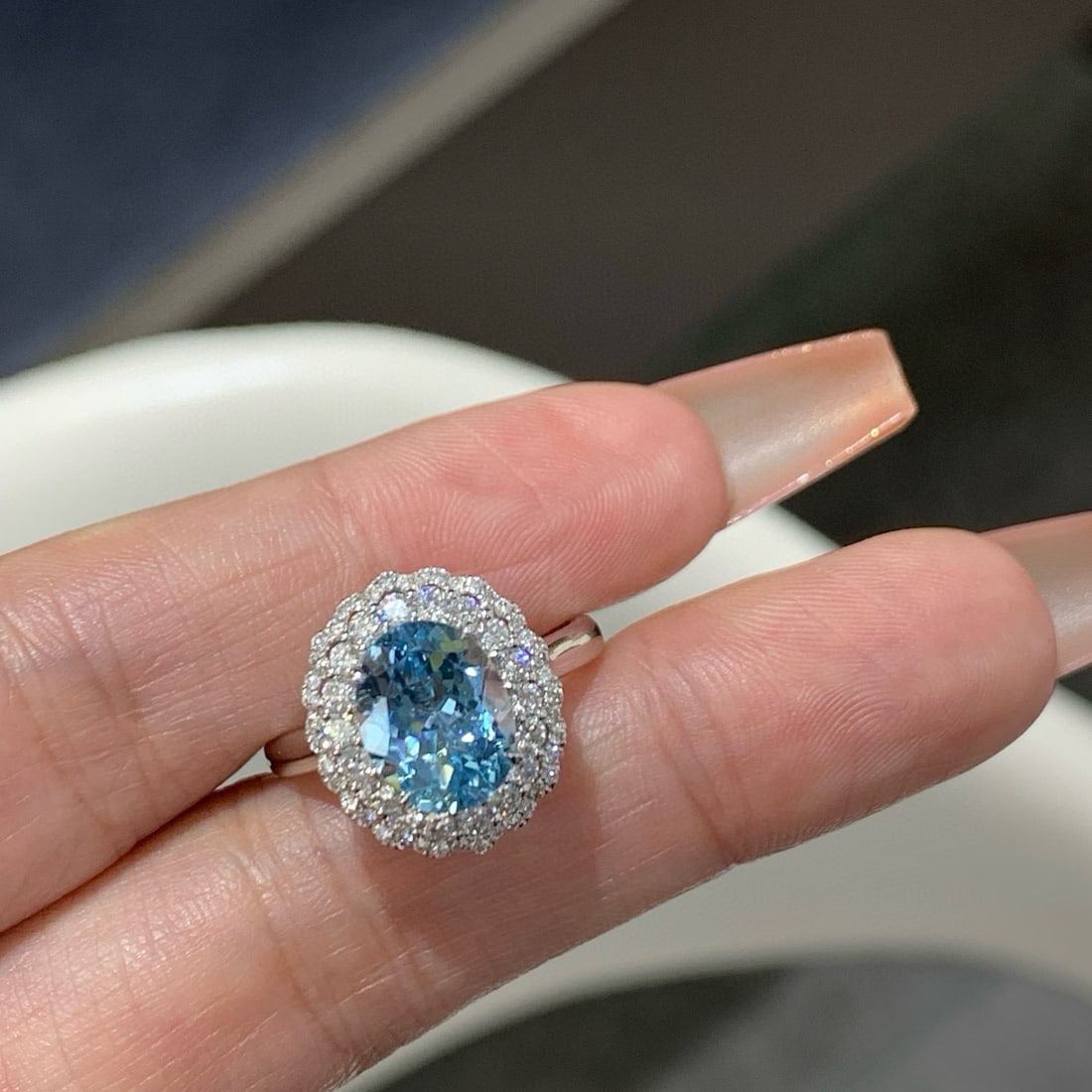 14k Gold 3.10 Ctw Natural Aquamarine & Diamond Ring/pendant( Without Chain ) - 2
