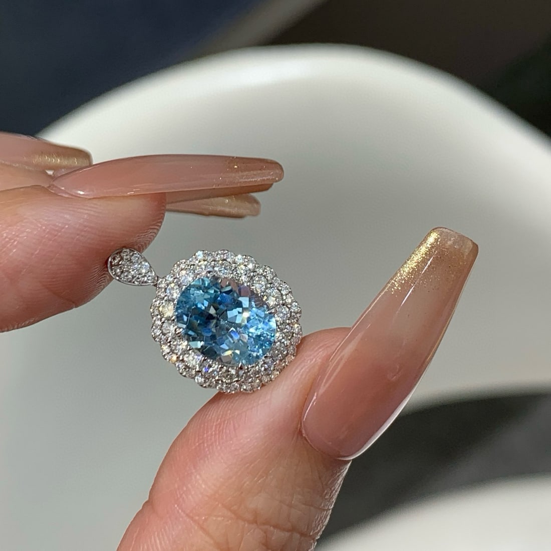 14k Gold 3.10 Ctw Natural Aquamarine & Diamond Ring/pendant( Without Chain ) - 3