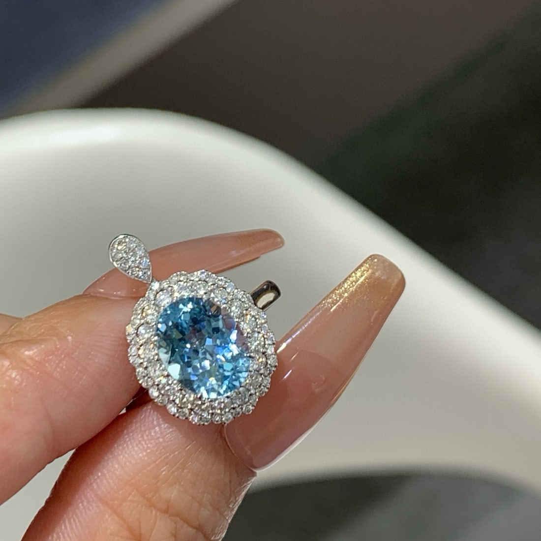 14k Gold 3.10 Ctw Natural Aquamarine & Diamond Ring/pendant( Without Chain ) - 4