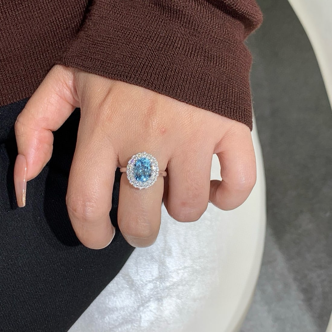 14k Gold 3.10 Ctw Natural Aquamarine & Diamond Ring/pendant( Without Chain ) - 5