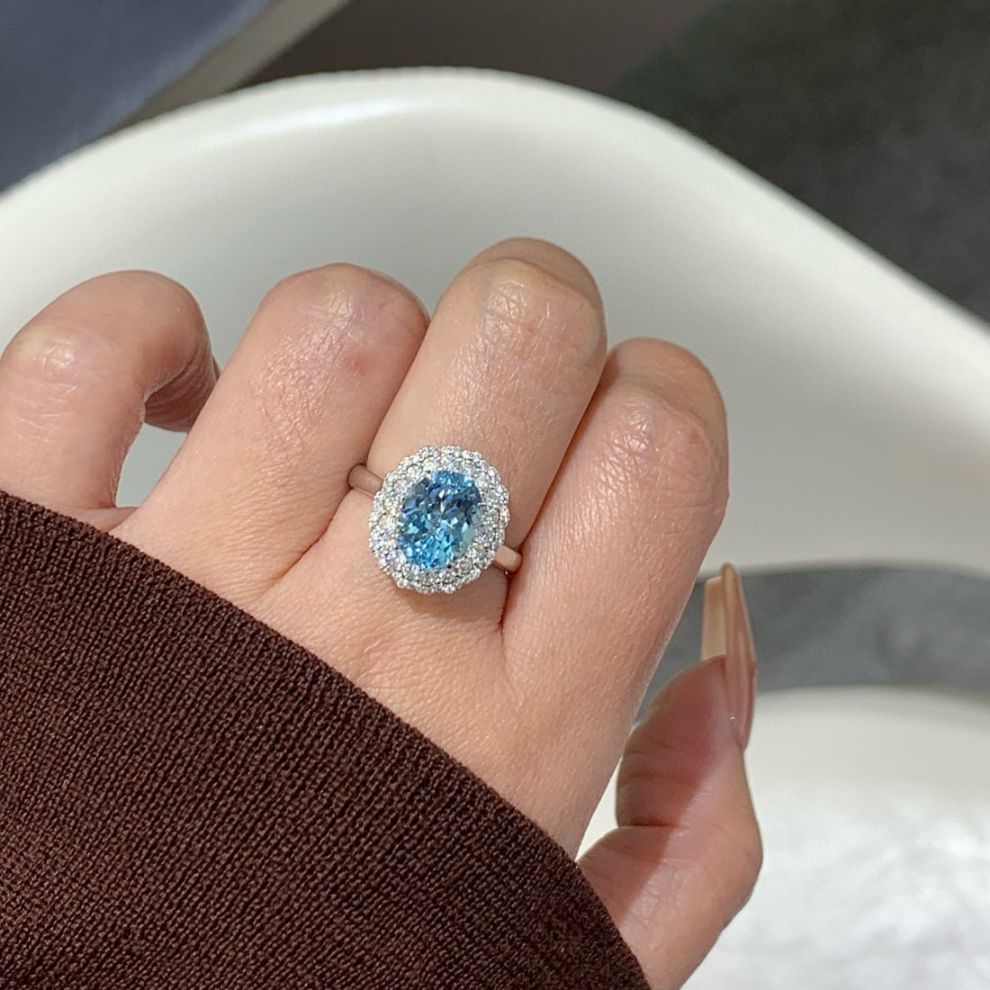 14k Gold 3.10 Ctw Natural Aquamarine & Diamond Ring/pendant( Without Chain ) - 6
