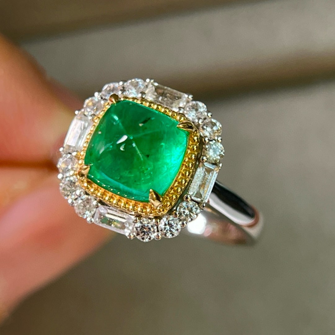 14k Gold 2.44 Ctw Vivid Green Natural Emerald & Sapphire Ring - 5