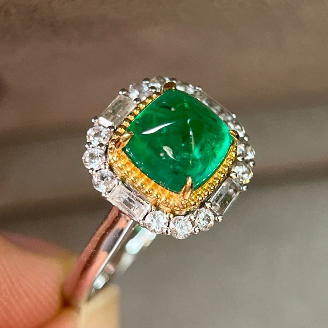 14k Gold 2.44 Ctw Vivid Green Natural Emerald & Sapphire Ring - 6