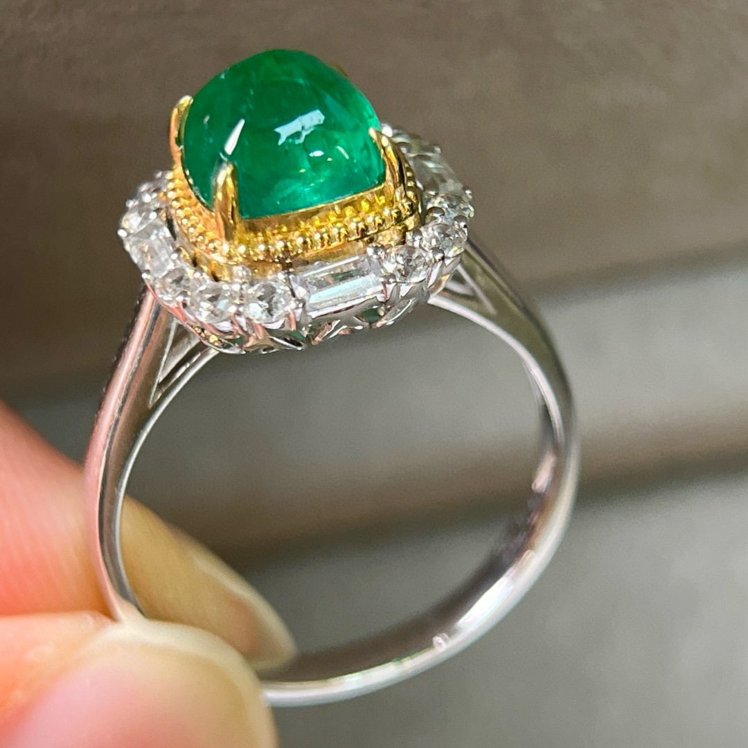 14k Gold 2.44 Ctw Vivid Green Natural Emerald & Sapphire Ring - 7