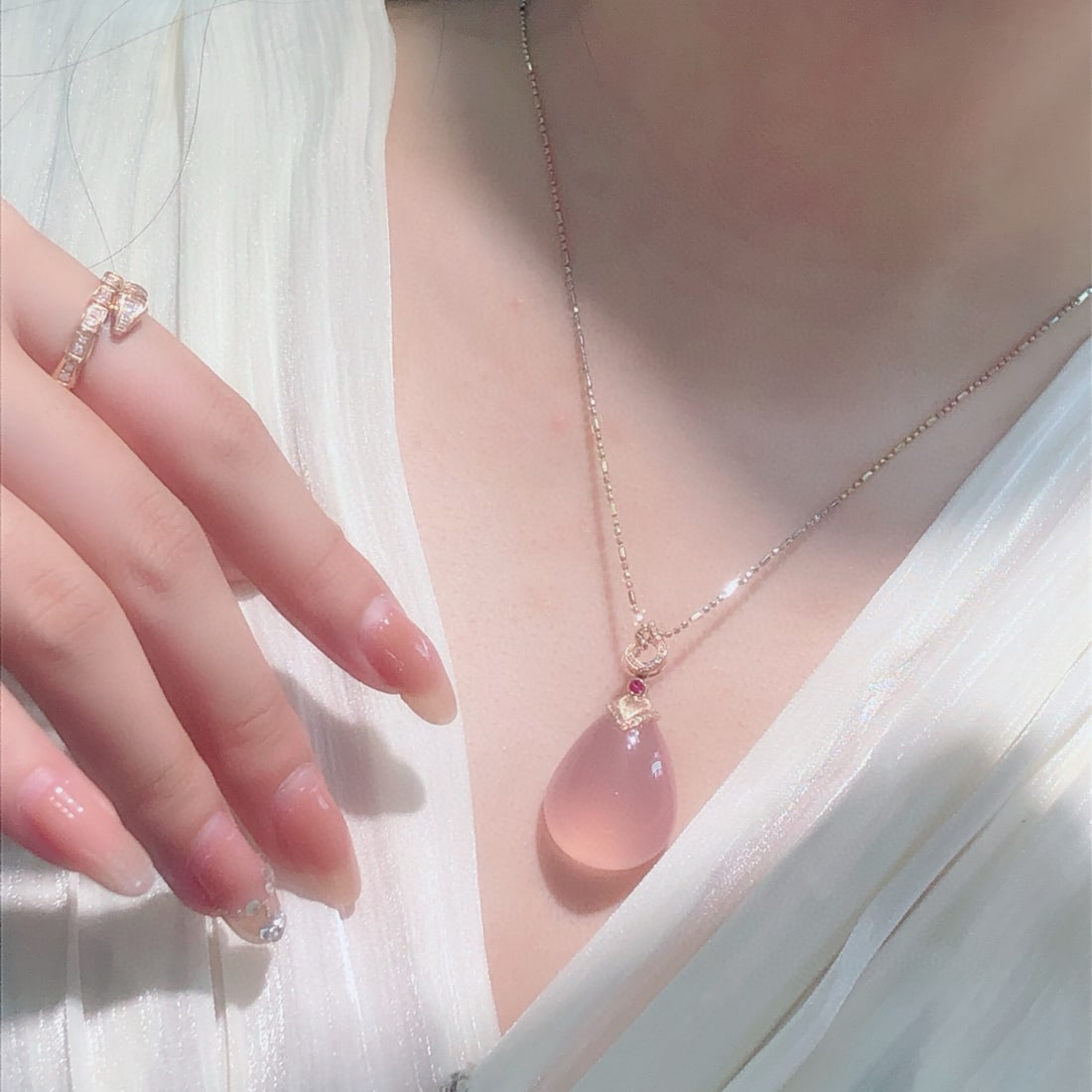 14k Gold 10.21 Ct Natural Rose Quartz & Diamond Pendant( Without Chain ) - 6