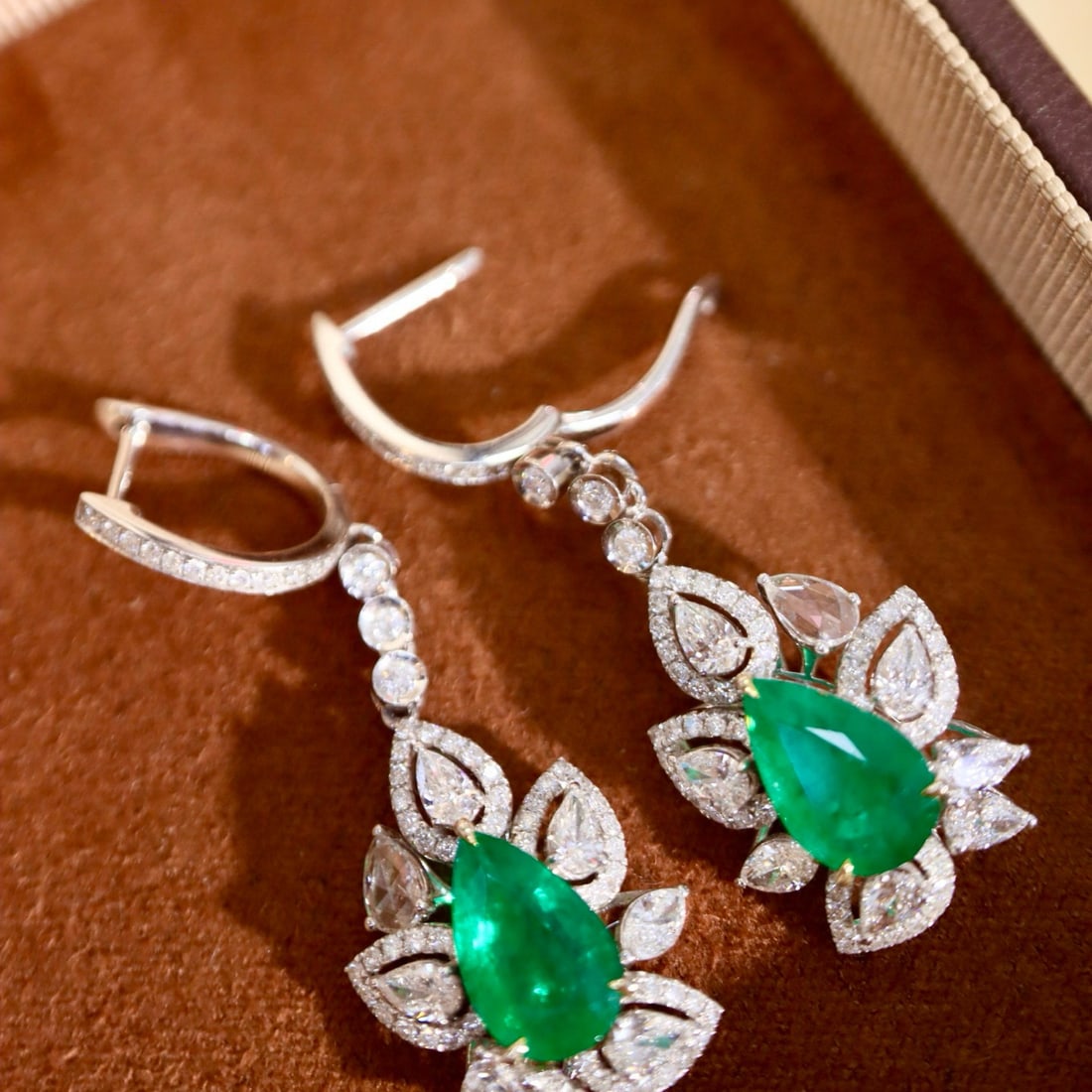 14k Gold 5.30 Ctw Vivid Green Natural Emerald & Diamond Earrings - 5