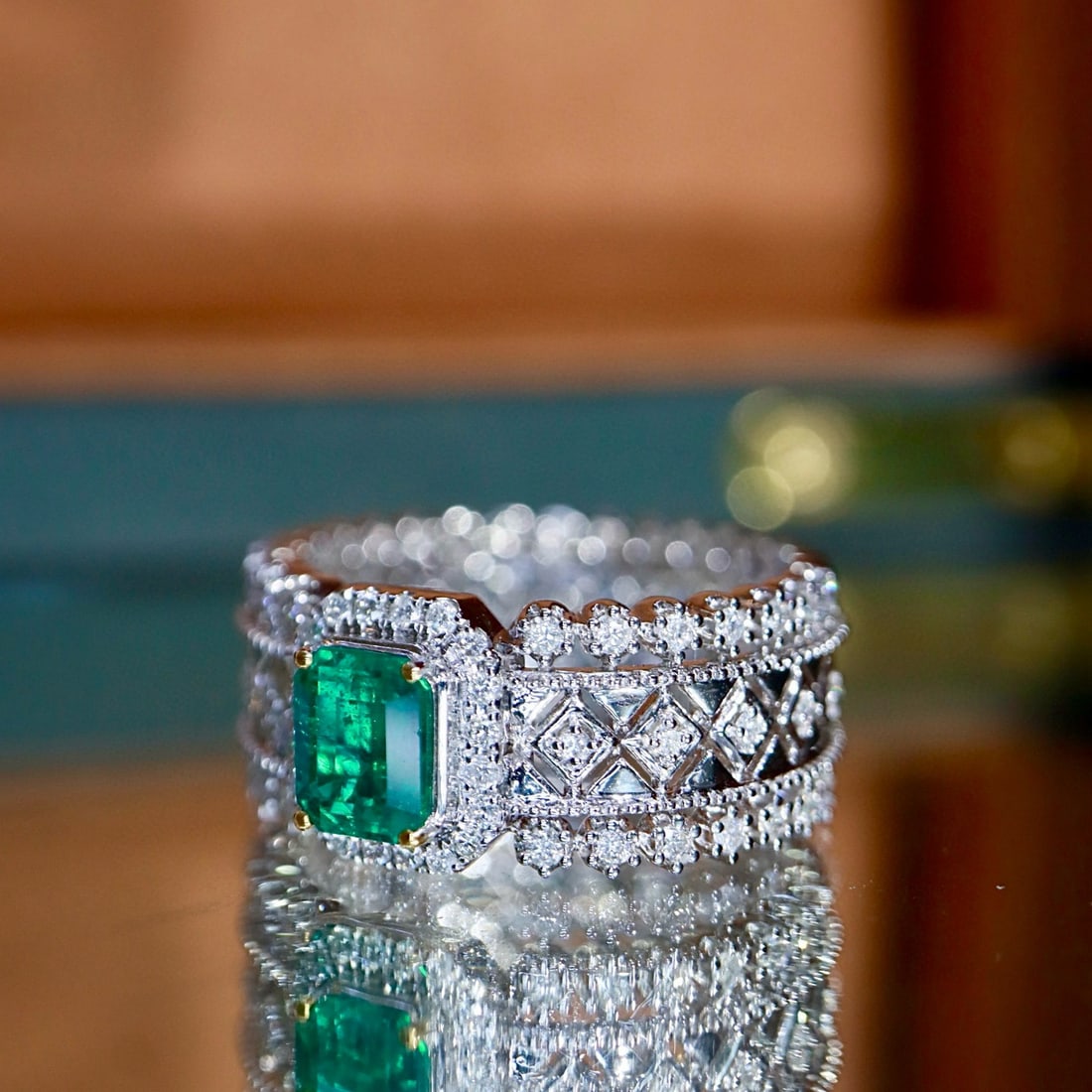 14k Gold 1.16 Ctw Vivid Green Natural Emerald & Diamond Ring - 3