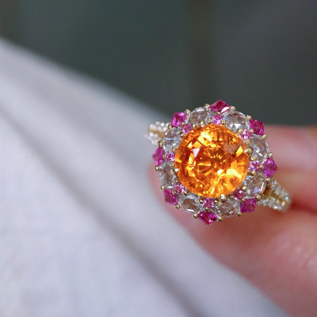 14k Gold 2.89 Ctw Natural Spessartine & Diamond Ring - 3