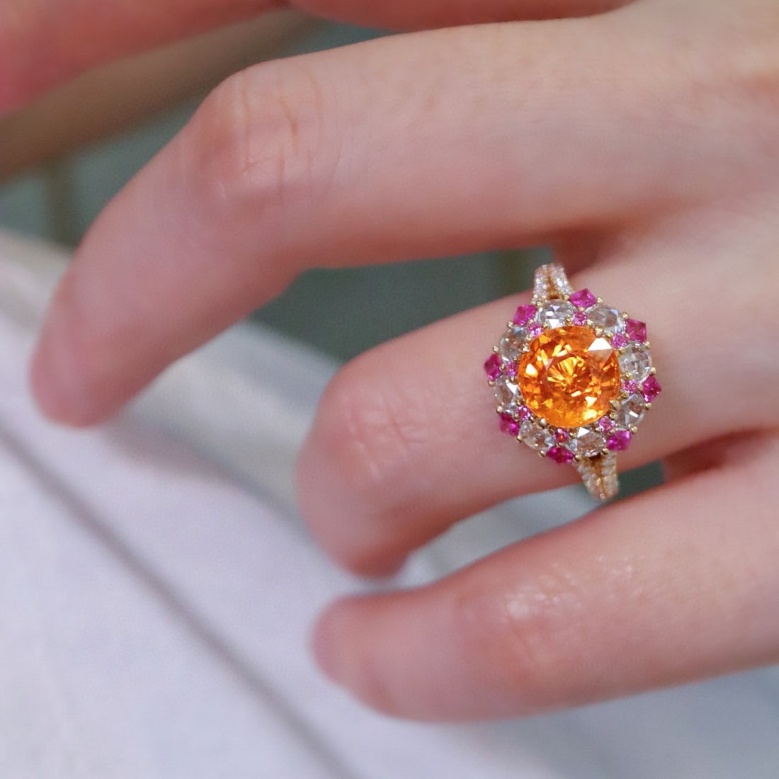 14k Gold 2.89 Ctw Natural Spessartine & Diamond Ring - 6