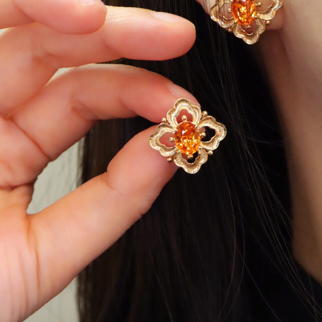 14k Gold 2.88 Ct Natural Spessartine Earrings - 4