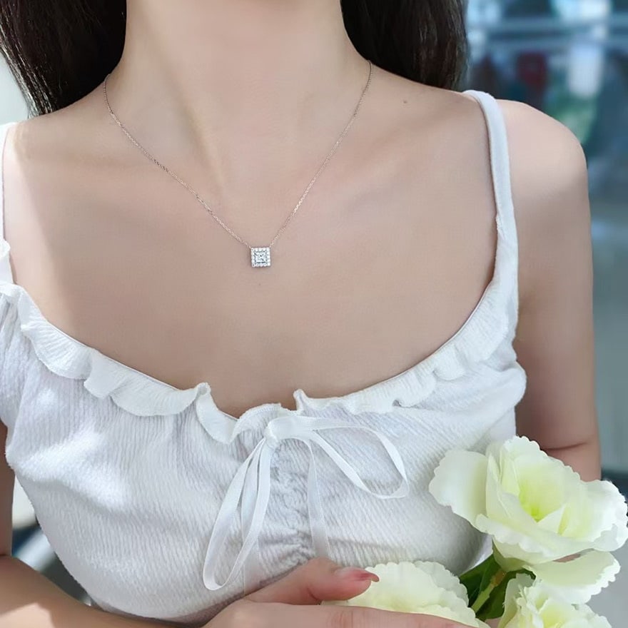 Gia Certified 14k Gold 0.30 Ct Natural G Vs1 Princess Diamond Necklace - 2