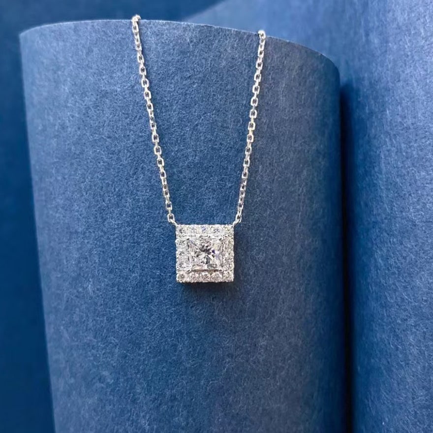 Gia Certified 14k Gold 0.30 Ct Natural G Vs1 Princess Diamond Necklace - 3