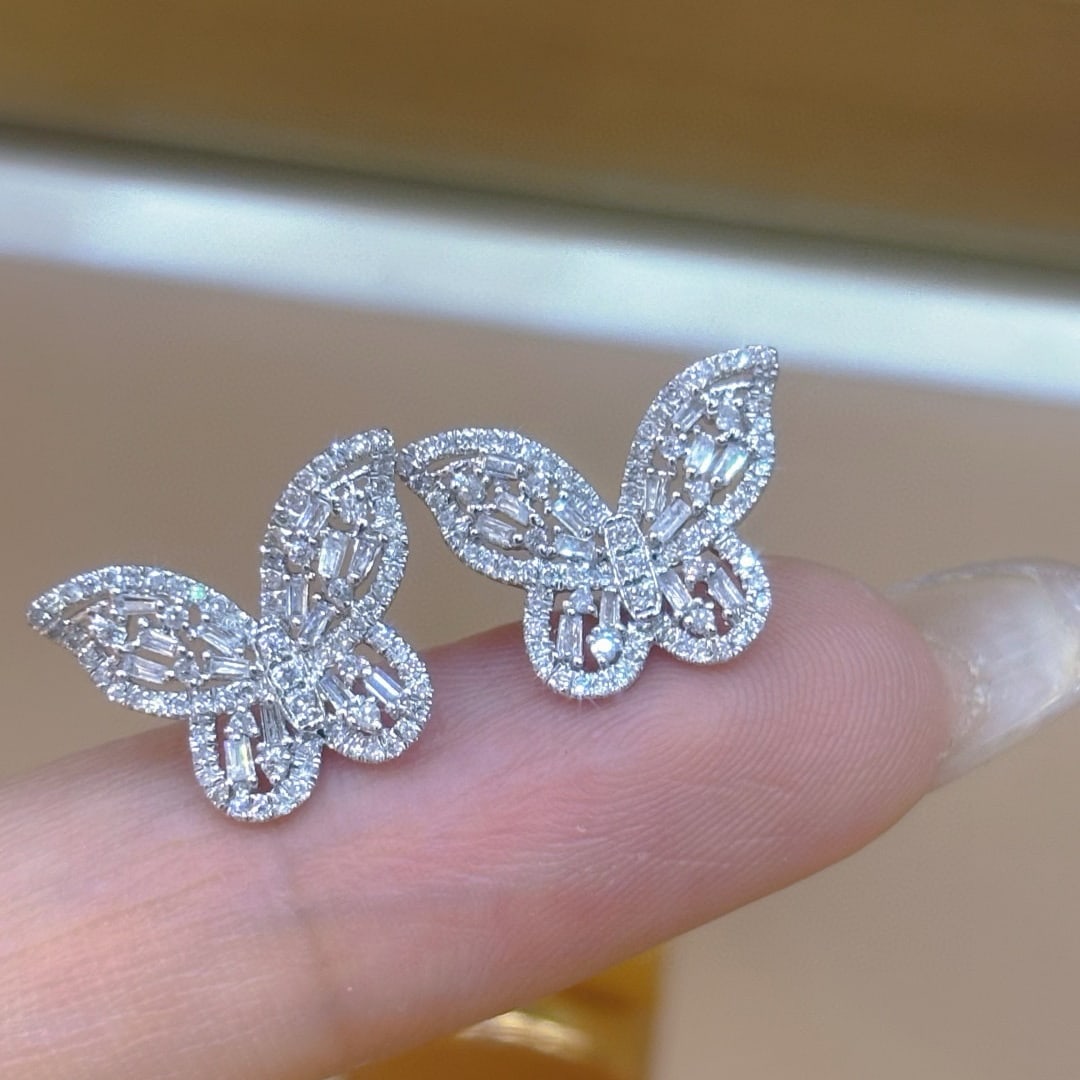 14k Gold 0.7 Ct Natural H Diamond & Butterfly Earrings - 2