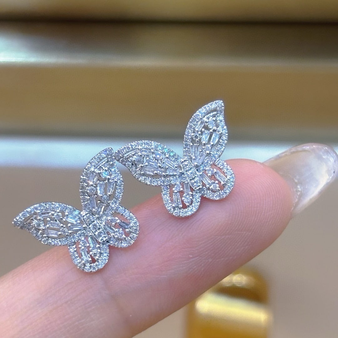 14k Gold 0.7 Ct Natural H Diamond & Butterfly Earrings - 3