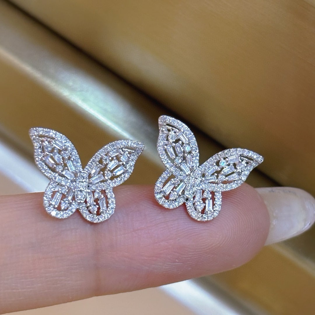 14k Gold 0.7 Ct Natural H Diamond & Butterfly Earrings - 4