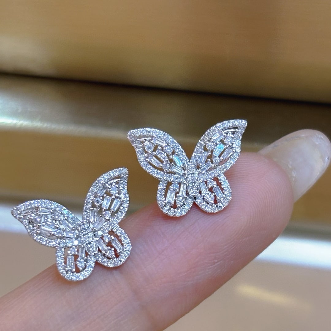 14k Gold 0.7 Ct Natural H Diamond & Butterfly Earrings - 5