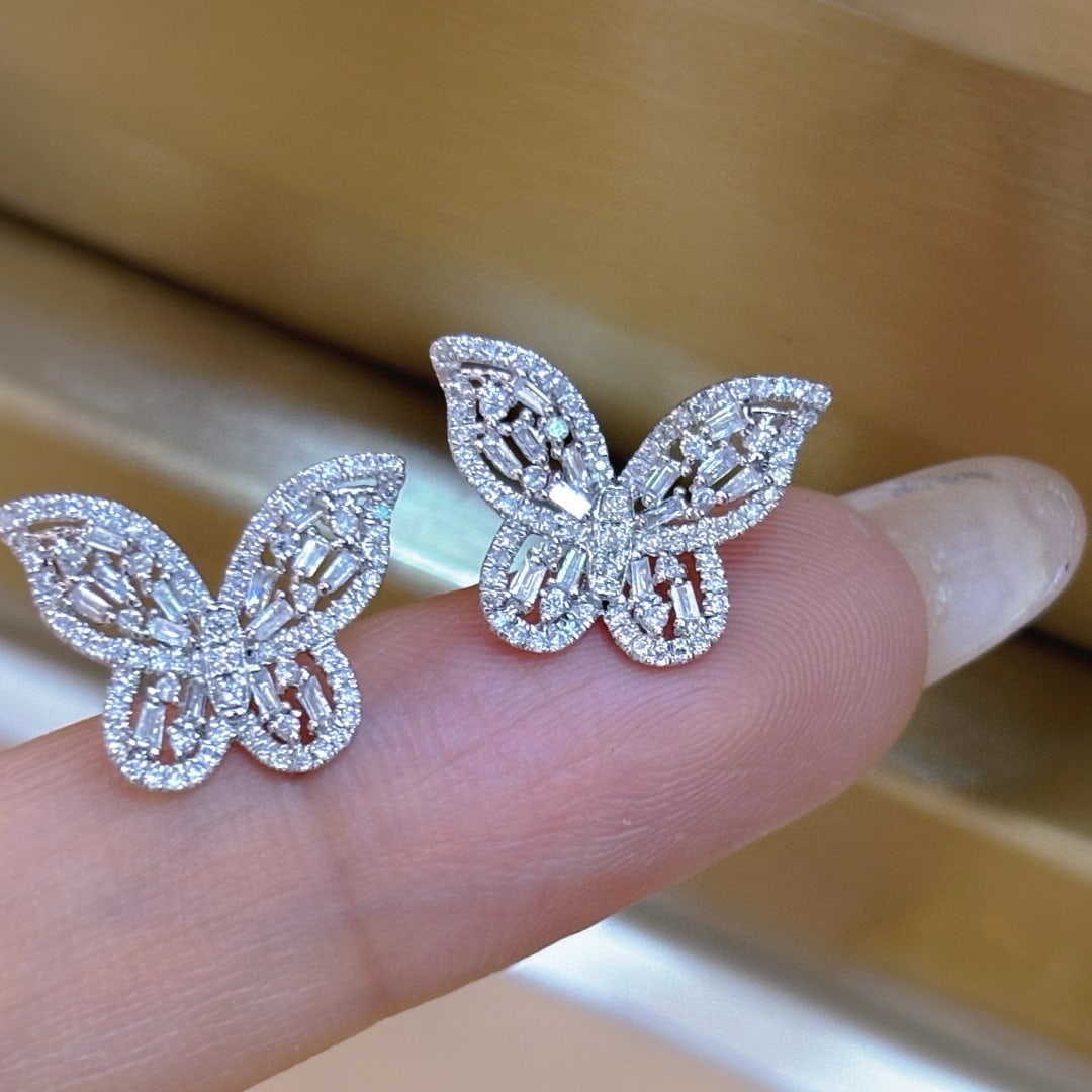 14k Gold 0.7 Ct Natural H Diamond & Butterfly Earrings - 6