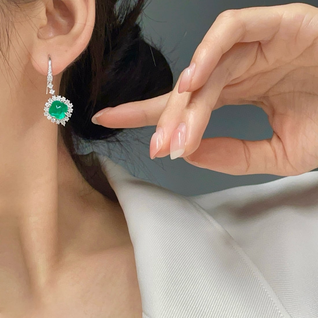 14k Gold 5.14 Ct Vivid Green Natural Emerald & Diamond Earrings - 5
