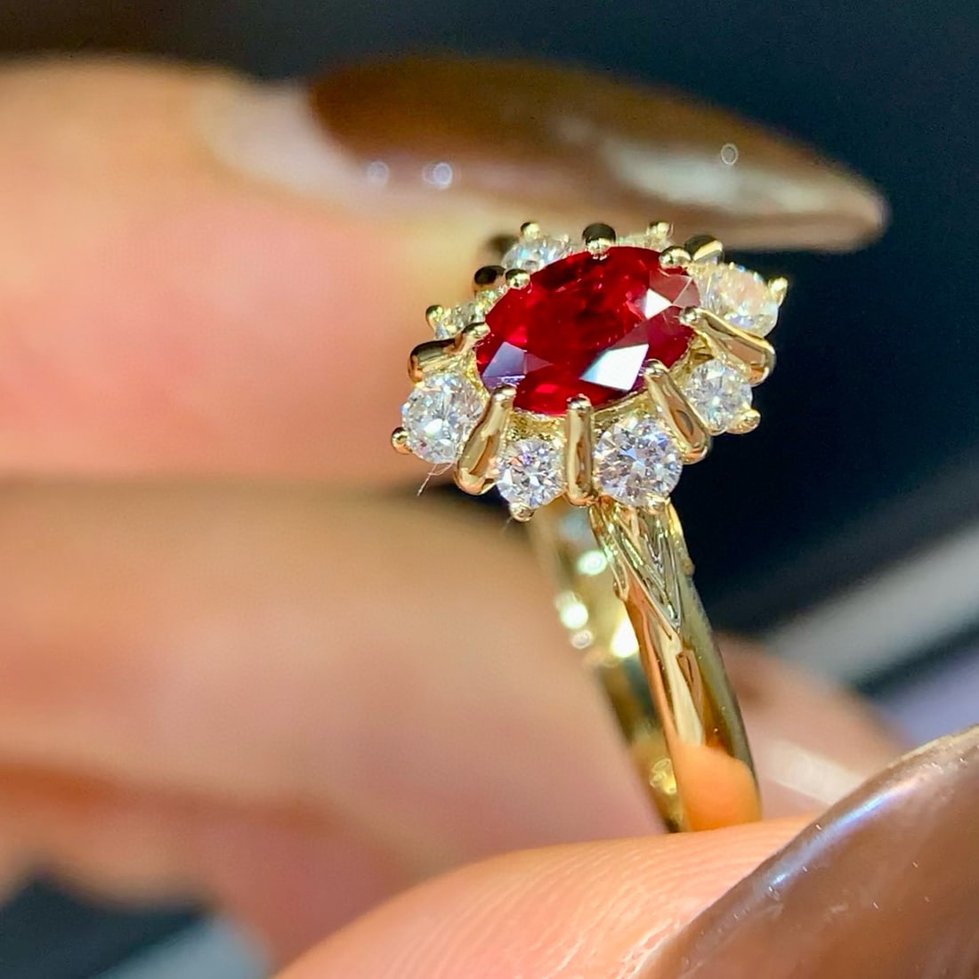 14k Gold 0.83 Ctw Vivid Red Natural Ruby & Diamond Ring - 5