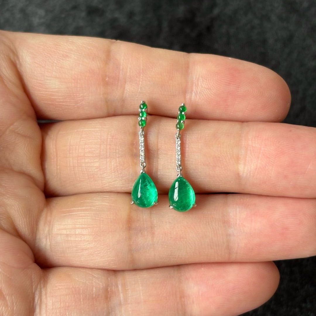 14k Gold 2.11 Ctw Natural Emerald & Diamond Earrings - 2