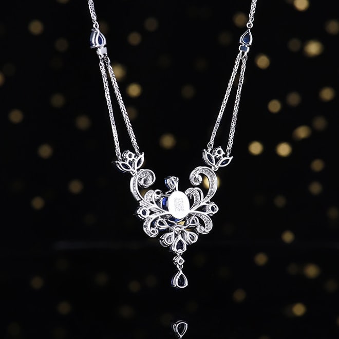 14k Gold 3.44 Ctw Natural Sapphire & Diamond Necklace - 4