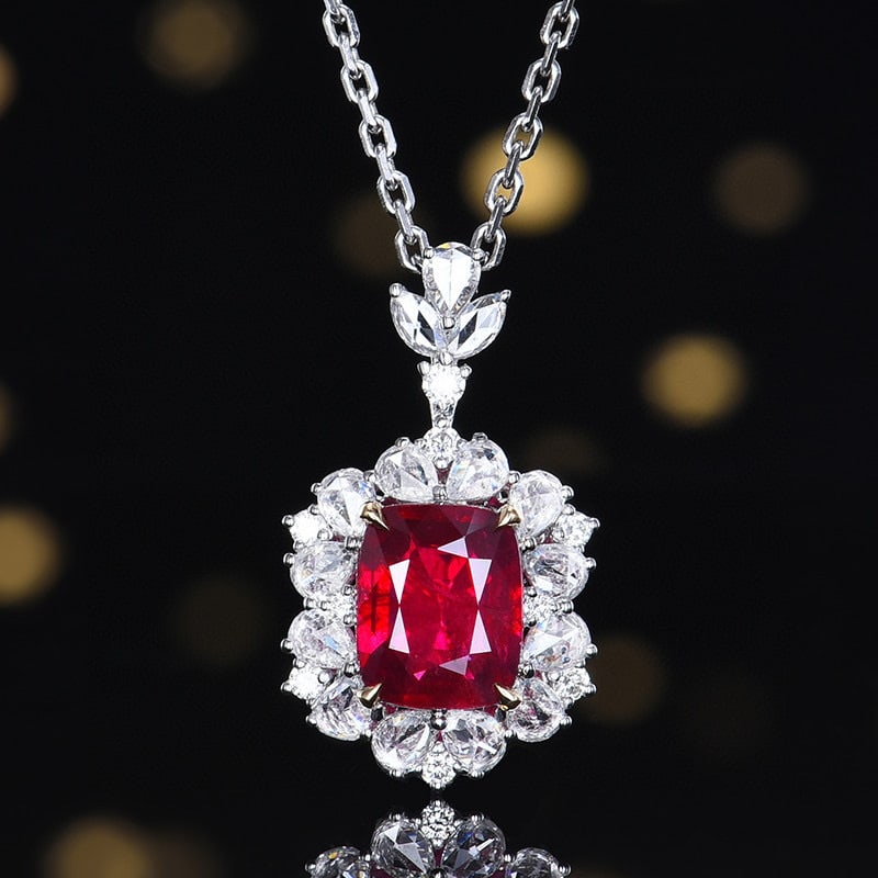 14k Gold 2.27 Ctw Natural Ruby & Diamond Pendant( Without Chain ): Ref:231071024 // gold content:14k gold // main gemstone:ruby // shape:cushion // carat weight:1. 66ct // color:pigeonblood red // treatment:natural // // adjacent gemstone 2 : diamond // number of