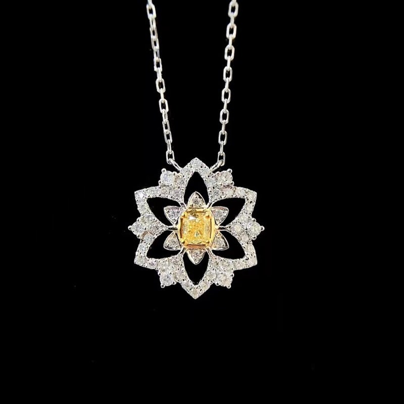 14k Gold 0.38 Ctw Natural Yellow Diamond & Diamond Necklace: Ref:231071037 // gold content:14k gold // main gemstone:yellow diamond // shape:cushion // carat weight:0. 15ct // color:yellow // treatment:natural // // adjacent gemstone 2 : diamond // shape:round 