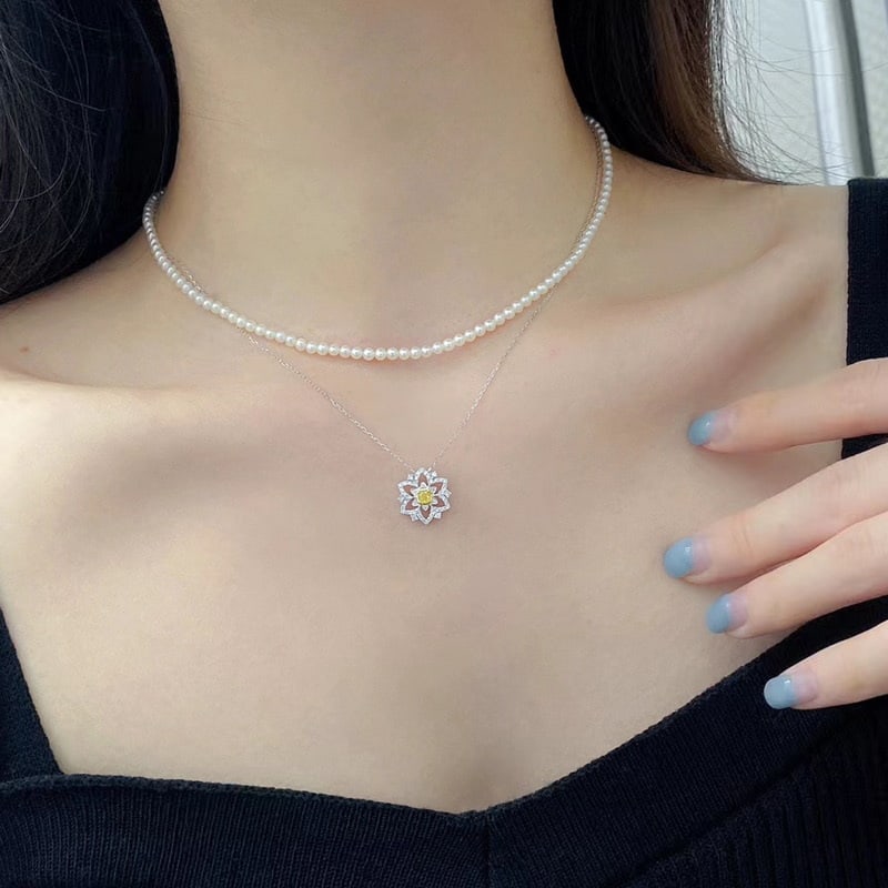 14k Gold 0.38 Ctw Natural Yellow Diamond & Diamond Necklace - 3