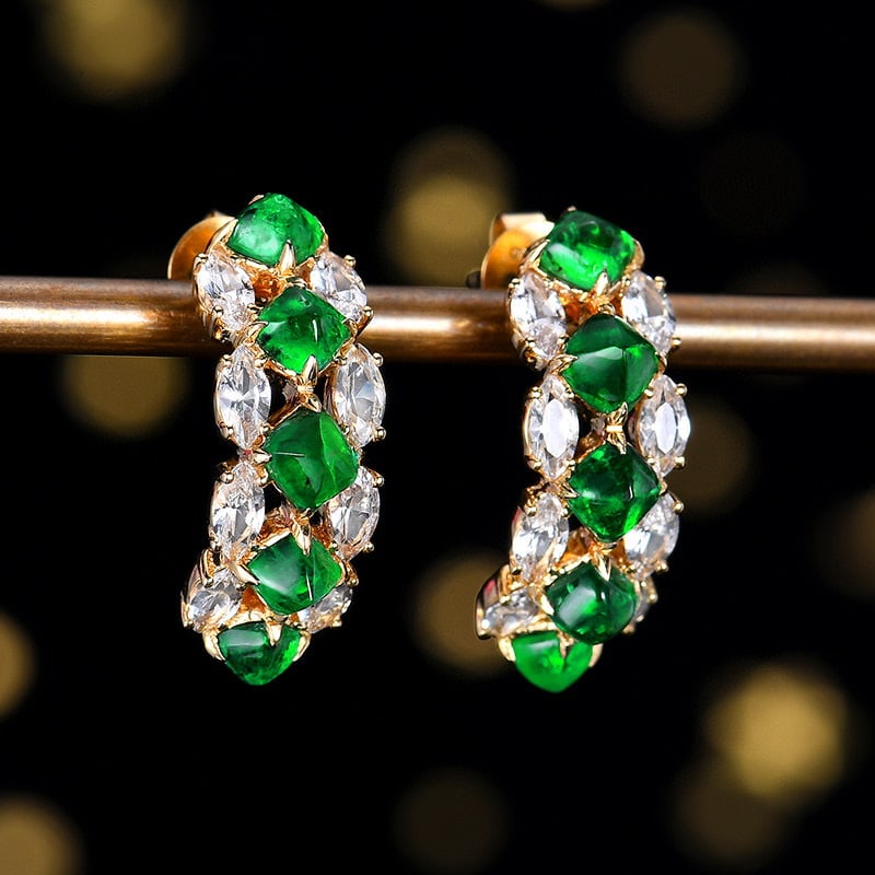 14k Gold 3.21 Ctw Vivid Green Natural Emerald & Sapphire Earrings - 3