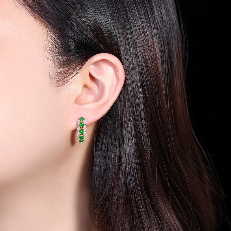 14k Gold 3.21 Ctw Vivid Green Natural Emerald & Sapphire Earrings - 4