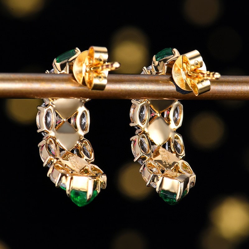 14k Gold 3.21 Ctw Vivid Green Natural Emerald & Sapphire Earrings - 5