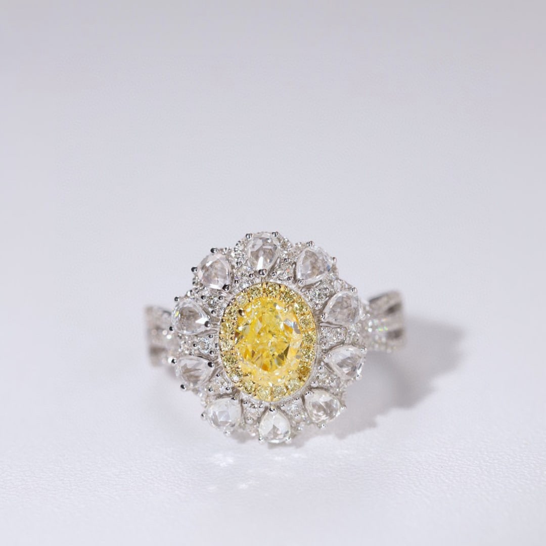 14k Gold 1.55 Ctw Natural Yellow Diamond & Diamond Ring - 5