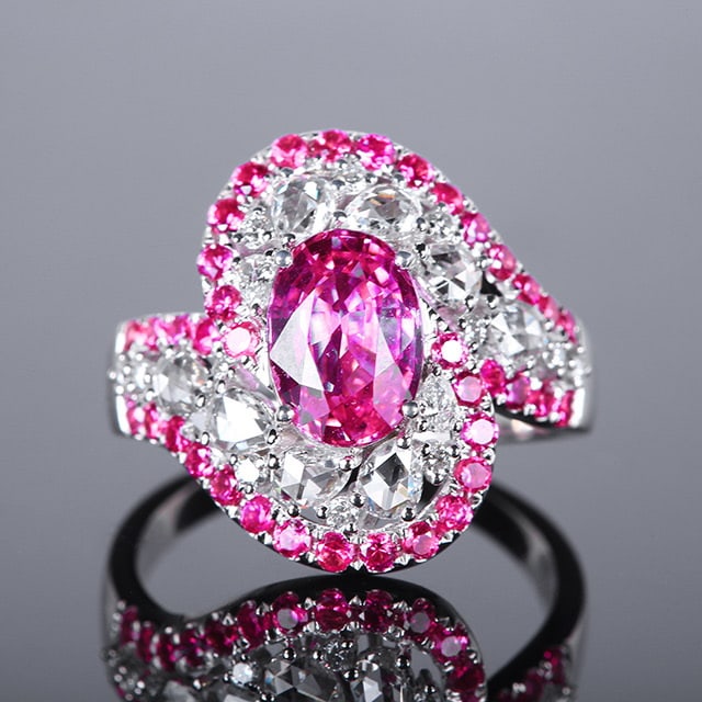 14k Gold 2.63 Ctw Natural Sapphire & Sapphire Ring: Ref:231071093 // gold content:14k gold // ring size:7. 25us // // main gemstone:sapphire // shape:oval // carat weight:1. 9ct // color:pink // treatment:natural // // adjacent gemstone 2 : sapphire