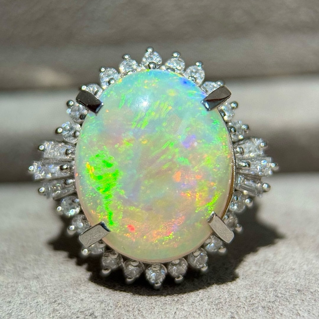 14k Gold 6.72 Ctw Natural Opal & Diamond Ring (1 of 8)