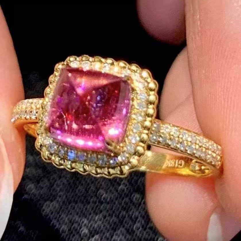 14k Gold 2.15 Ct Natural Tourmaline & Diamond Ring - 2