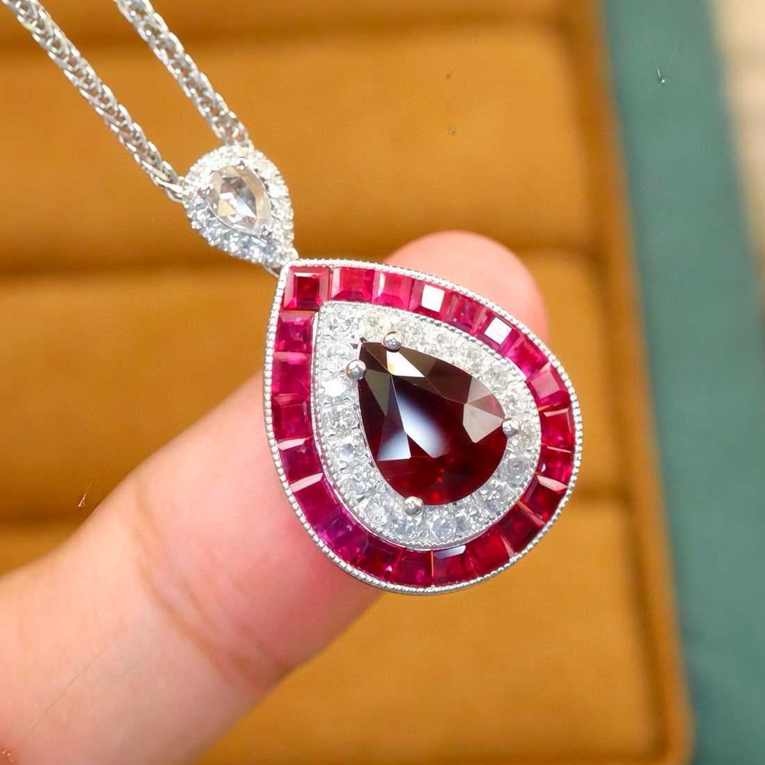 14k Gold 2.55 Ctw Natural Ruby & Ruby Pendant( Without Chain ) - 2