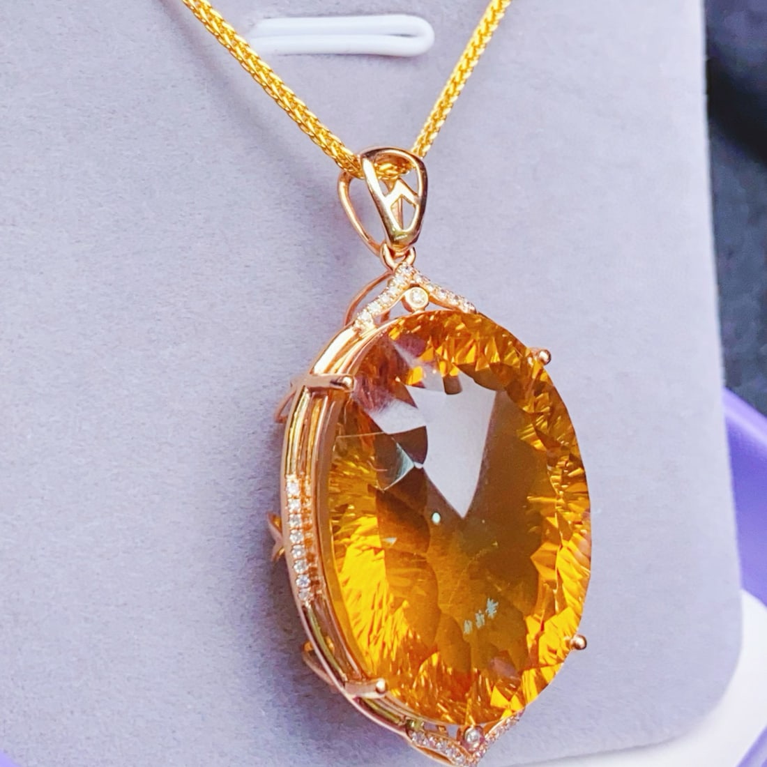 14k Gold 39.52 Ctw Natural Citrine & Diamond Pendant( Without Chain ) - 3