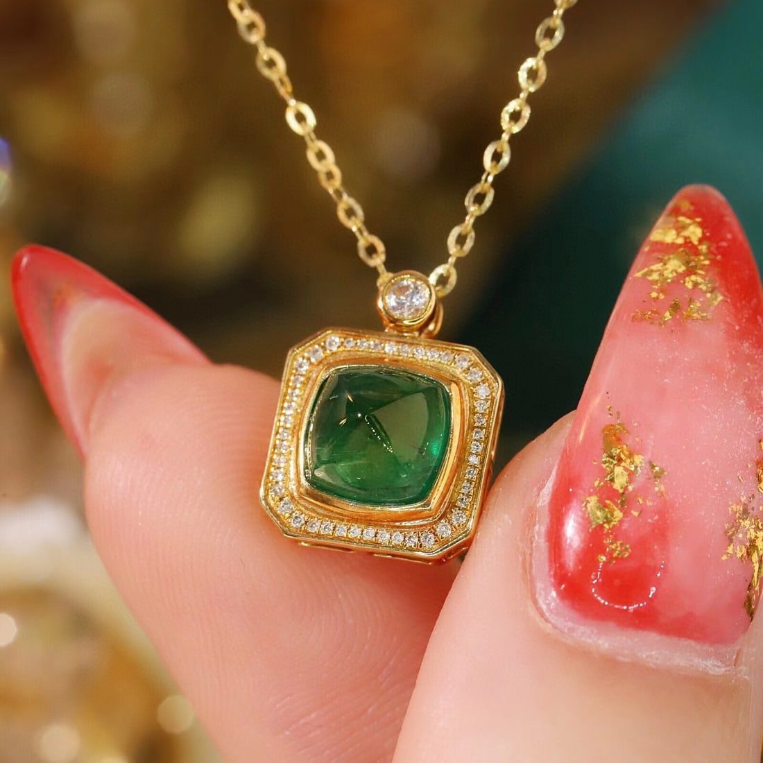 14k Gold 1.66 Ctw Vivid Green Natural Emerald & Diamond Necklace - 5